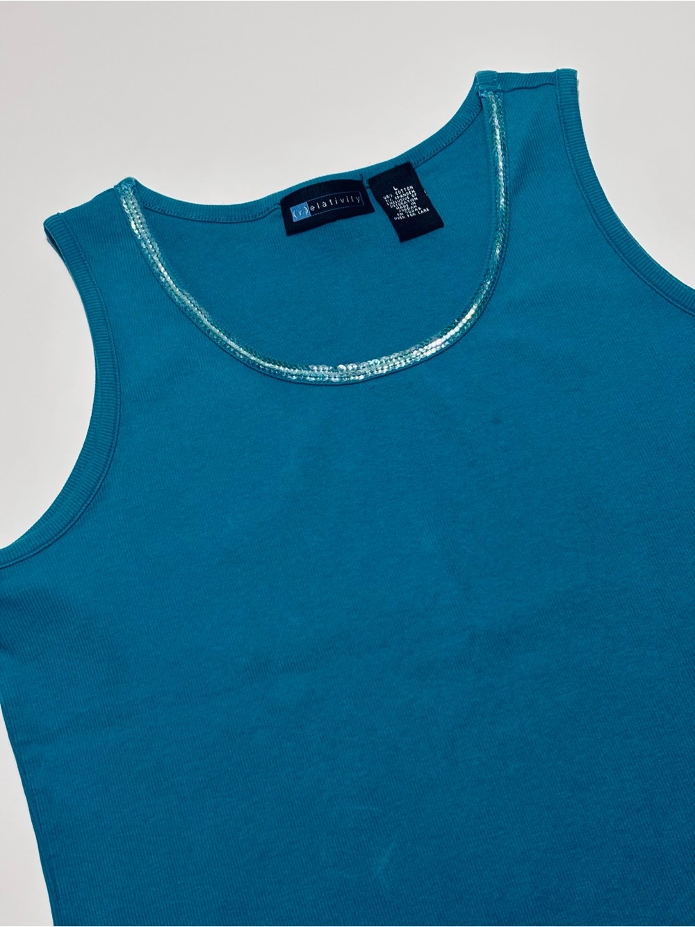Relativity Blue Sequin Scoop Neck Mermaid Tank Top